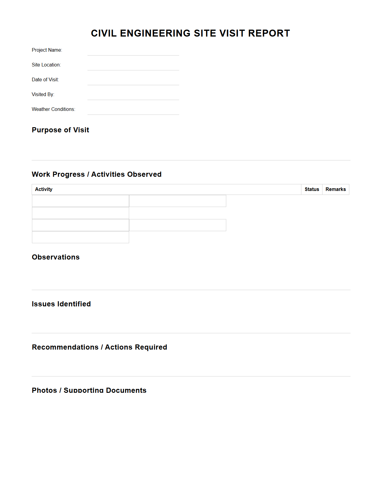 Civil Engineering Site Visit Report Template