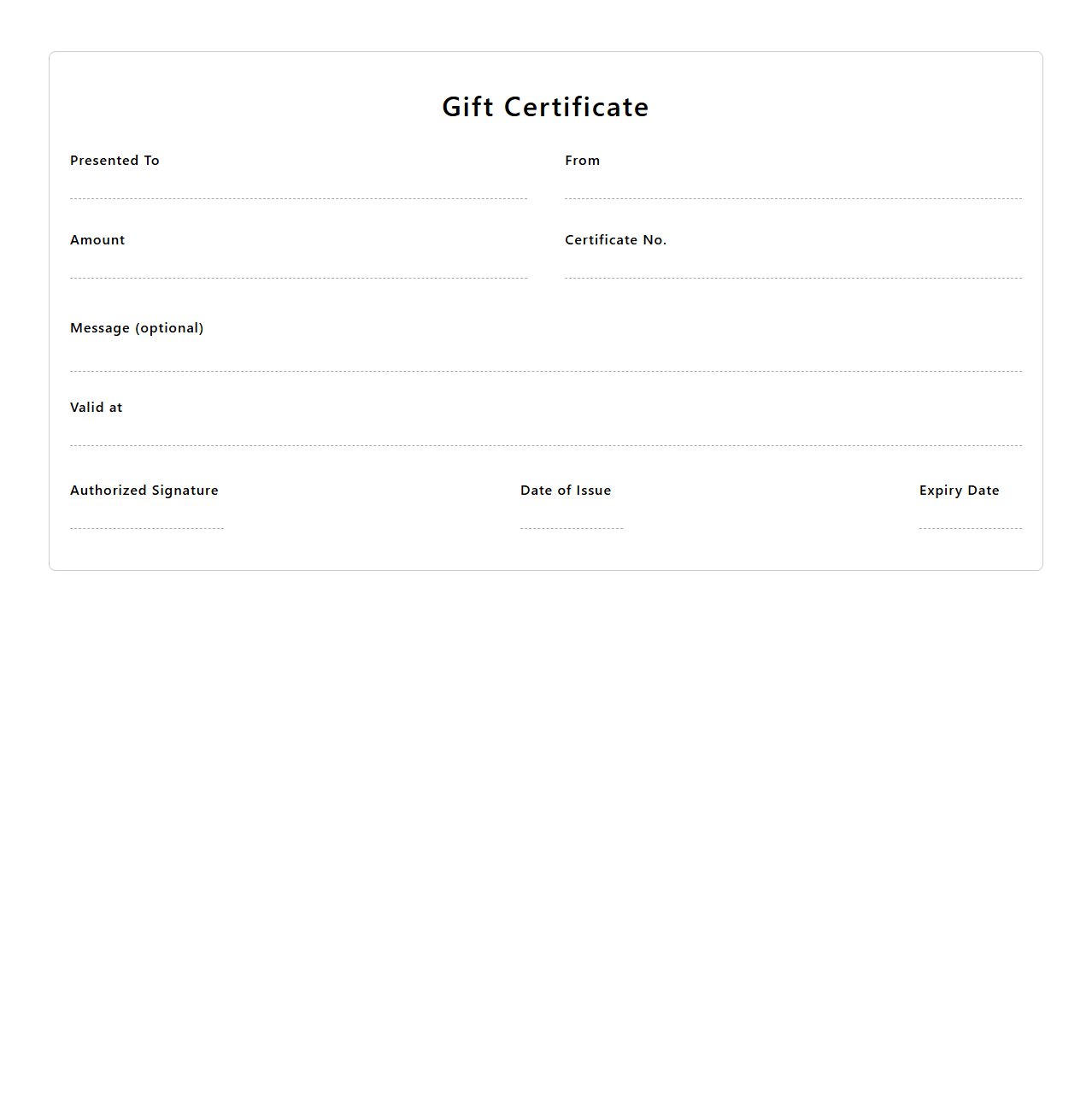 Classic Gift Certificate Outline for Shops