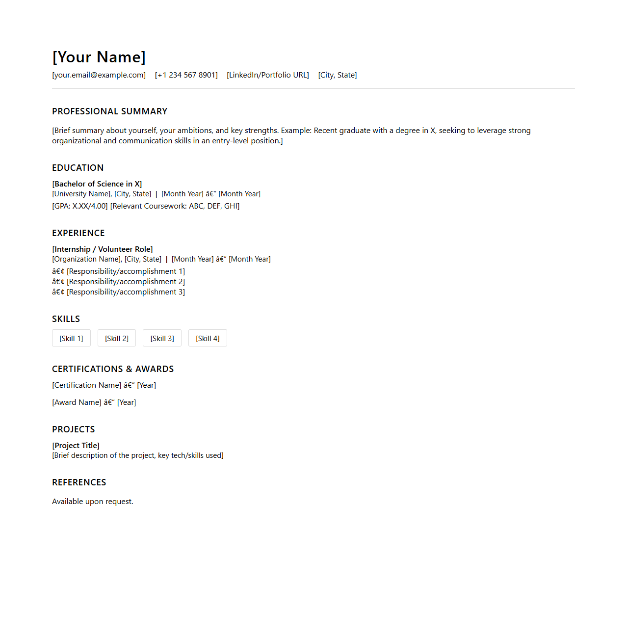 Clean Job Resume Template for New Professionals