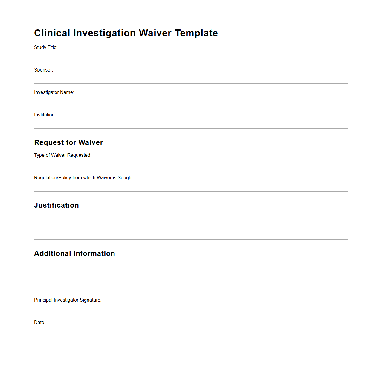 Clinical Investigation Blank Waiver Template