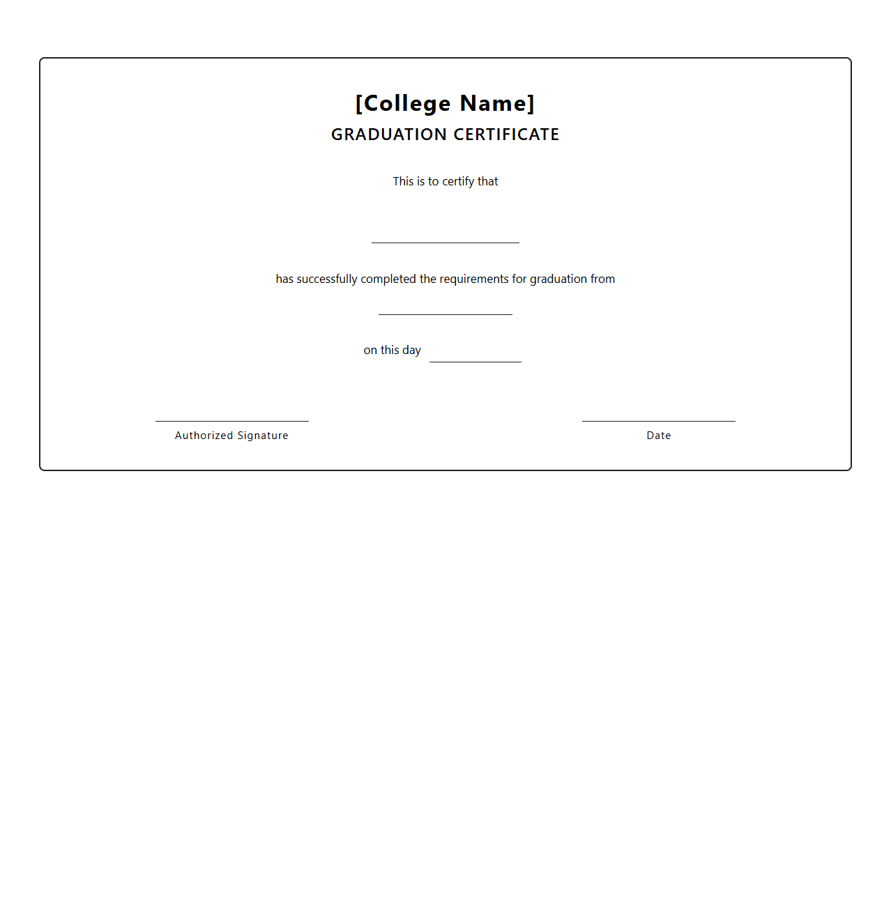 College Graduation Certificate Template
