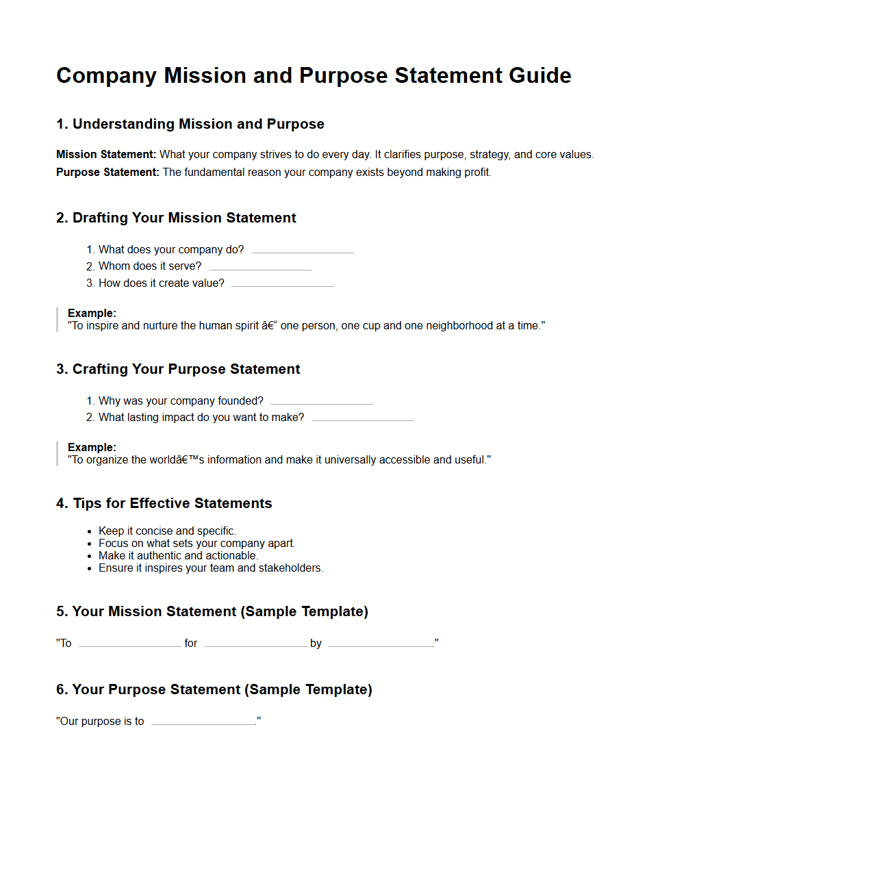 Company Mission and Purpose Statement Guide