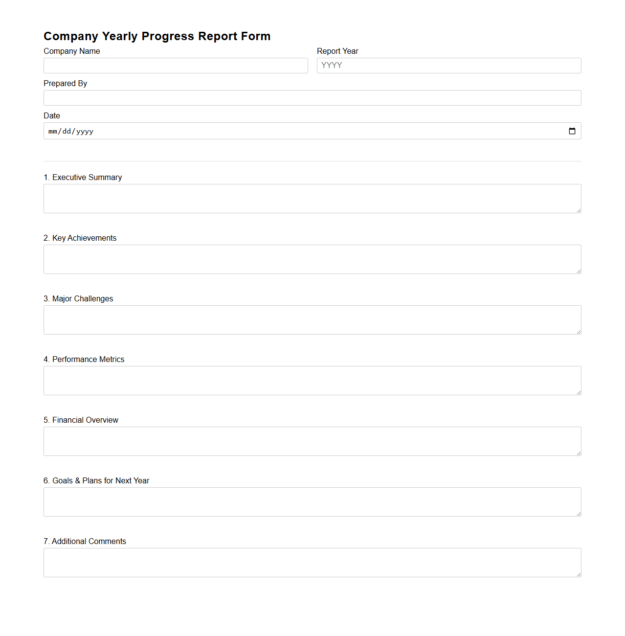 Company Yearly Progress Report Form