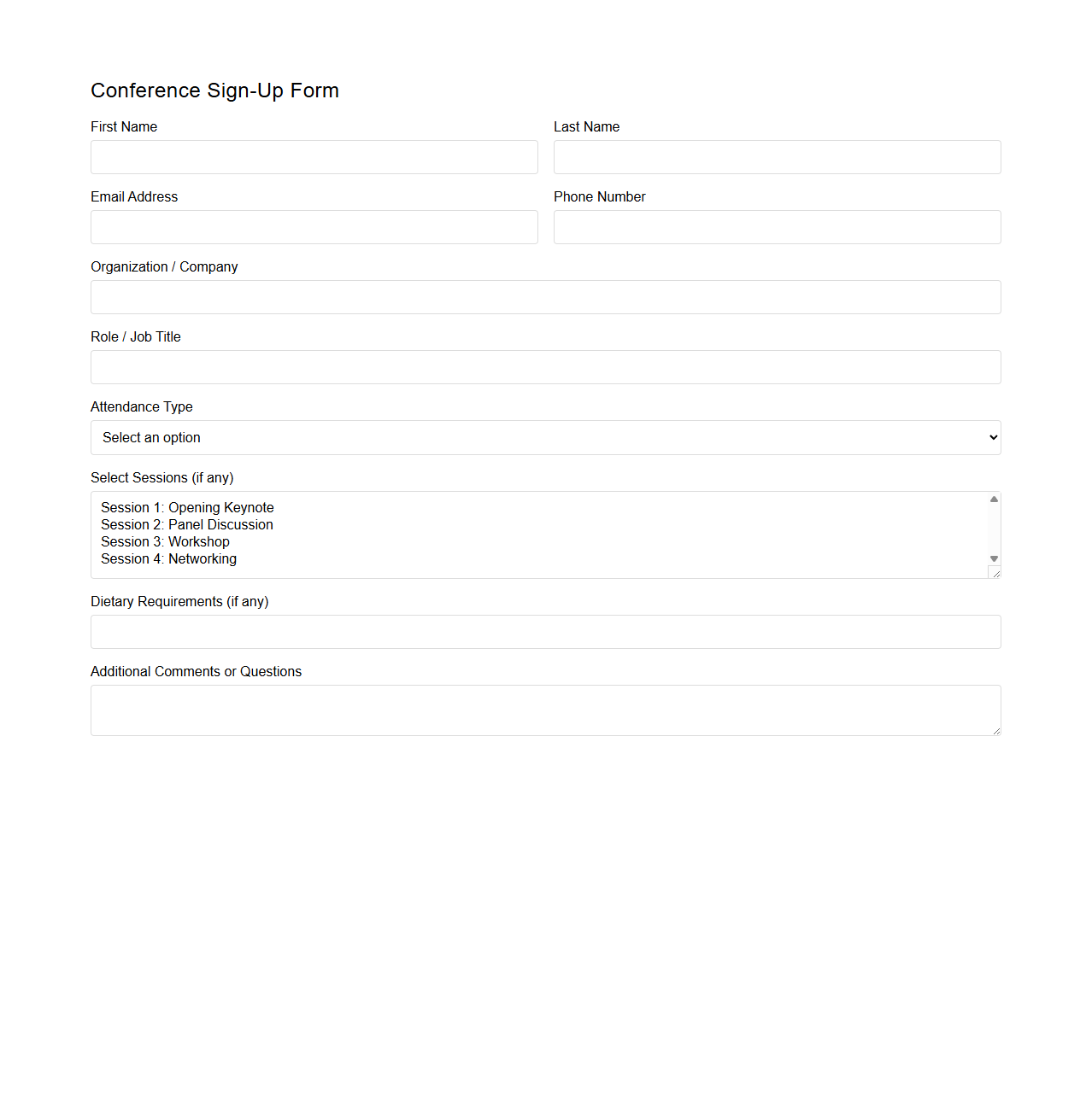 Conference Sign-Up Form Template