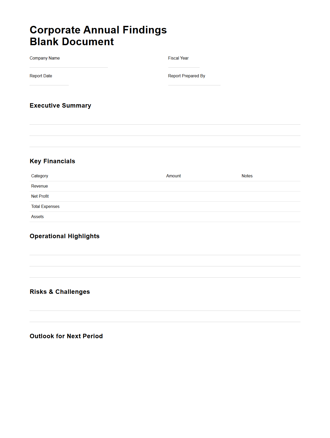 Corporate Annual Findings Blank Document