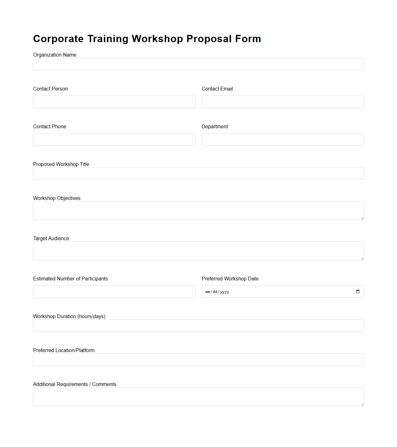 Corporate Training Workshop Proposal Form