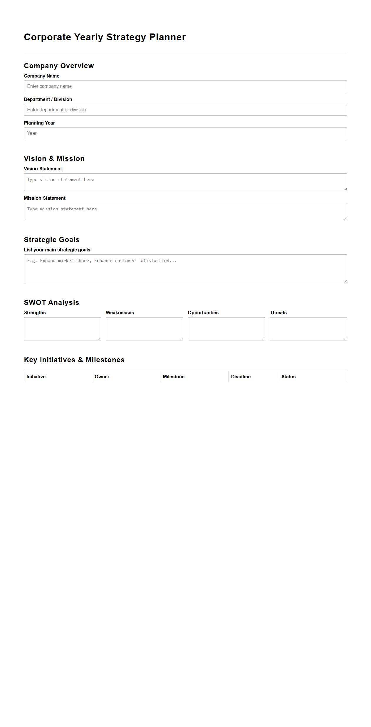 Corporate Yearly Strategy Planner