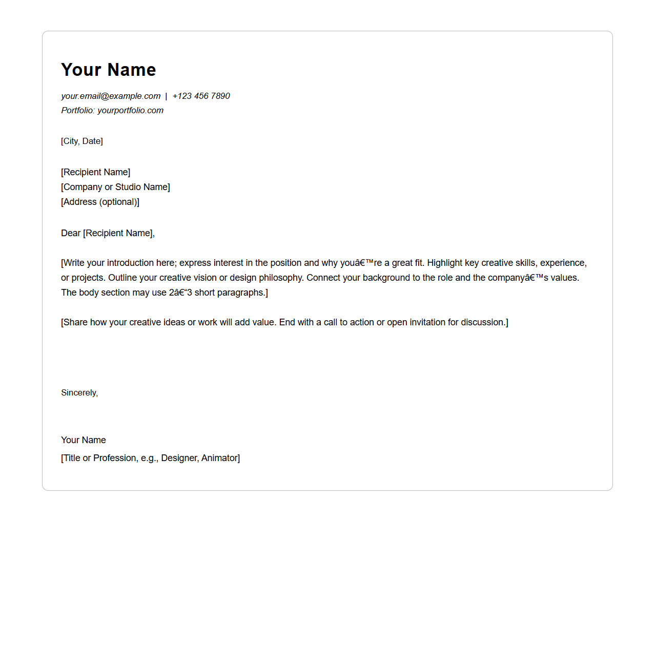 Creative Blank Cover Letter Template for Creative Fields