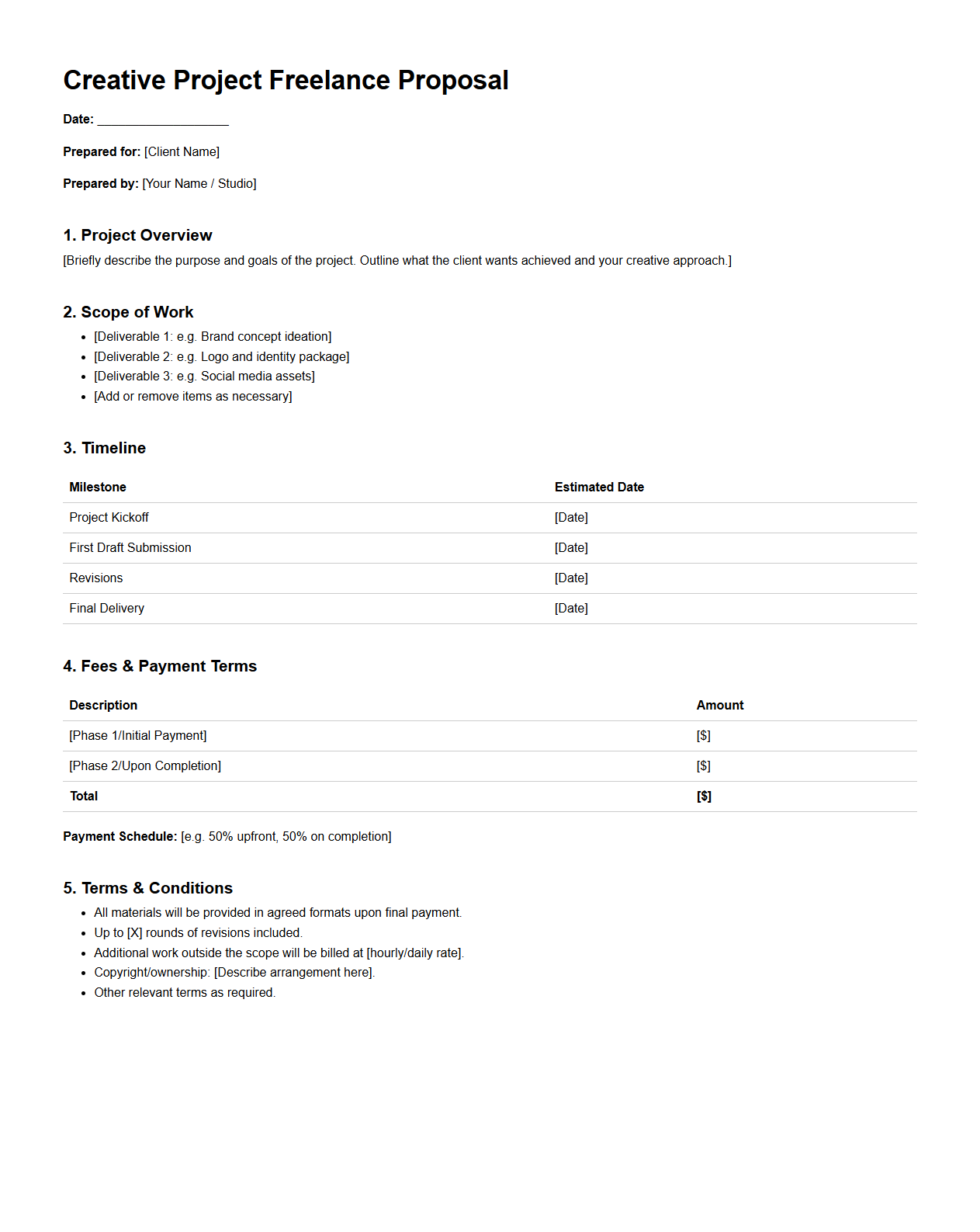 Creative Project Freelance Proposal Template