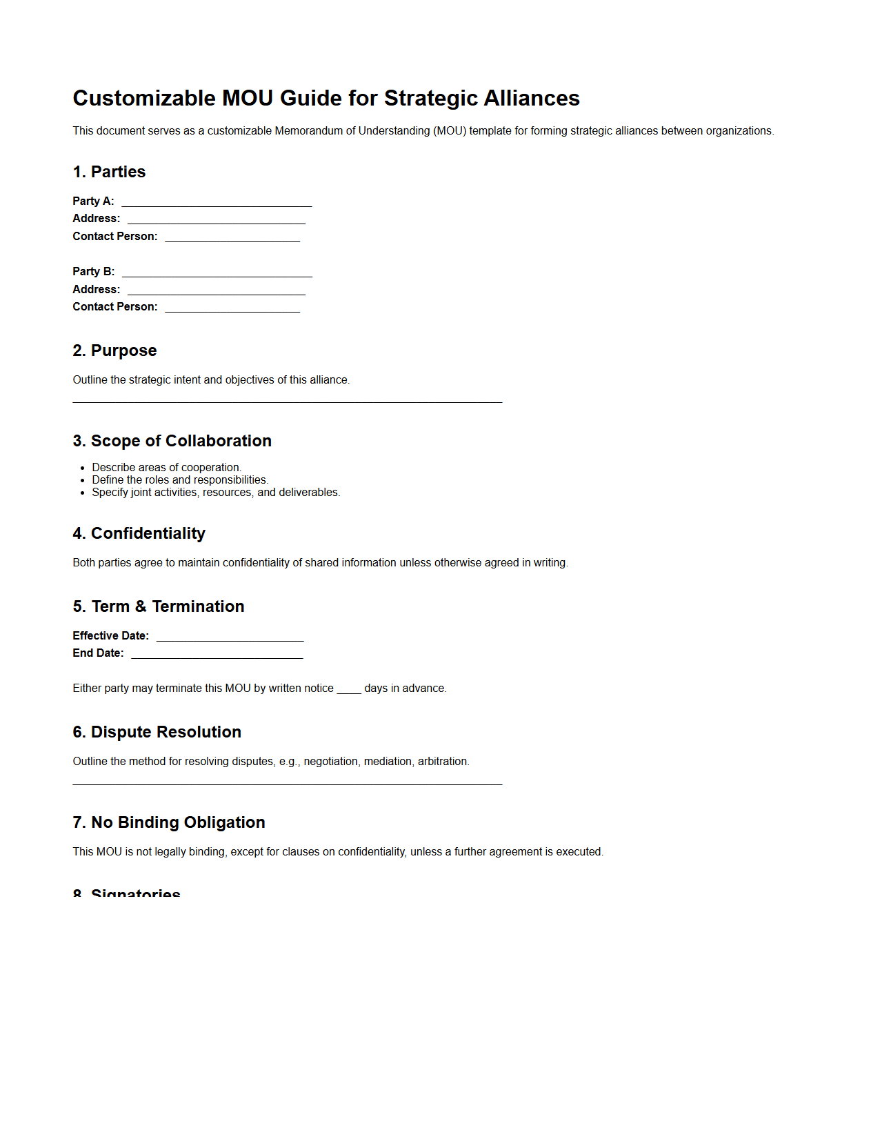 Customizable MOU Guide for Strategic Alliances