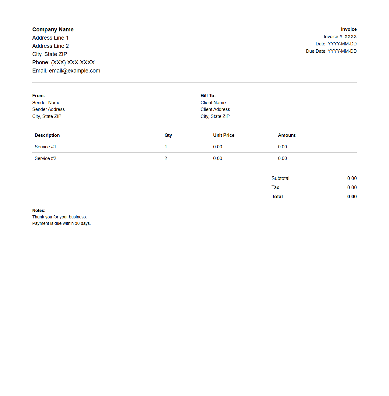 Customizable Service Invoice Layout