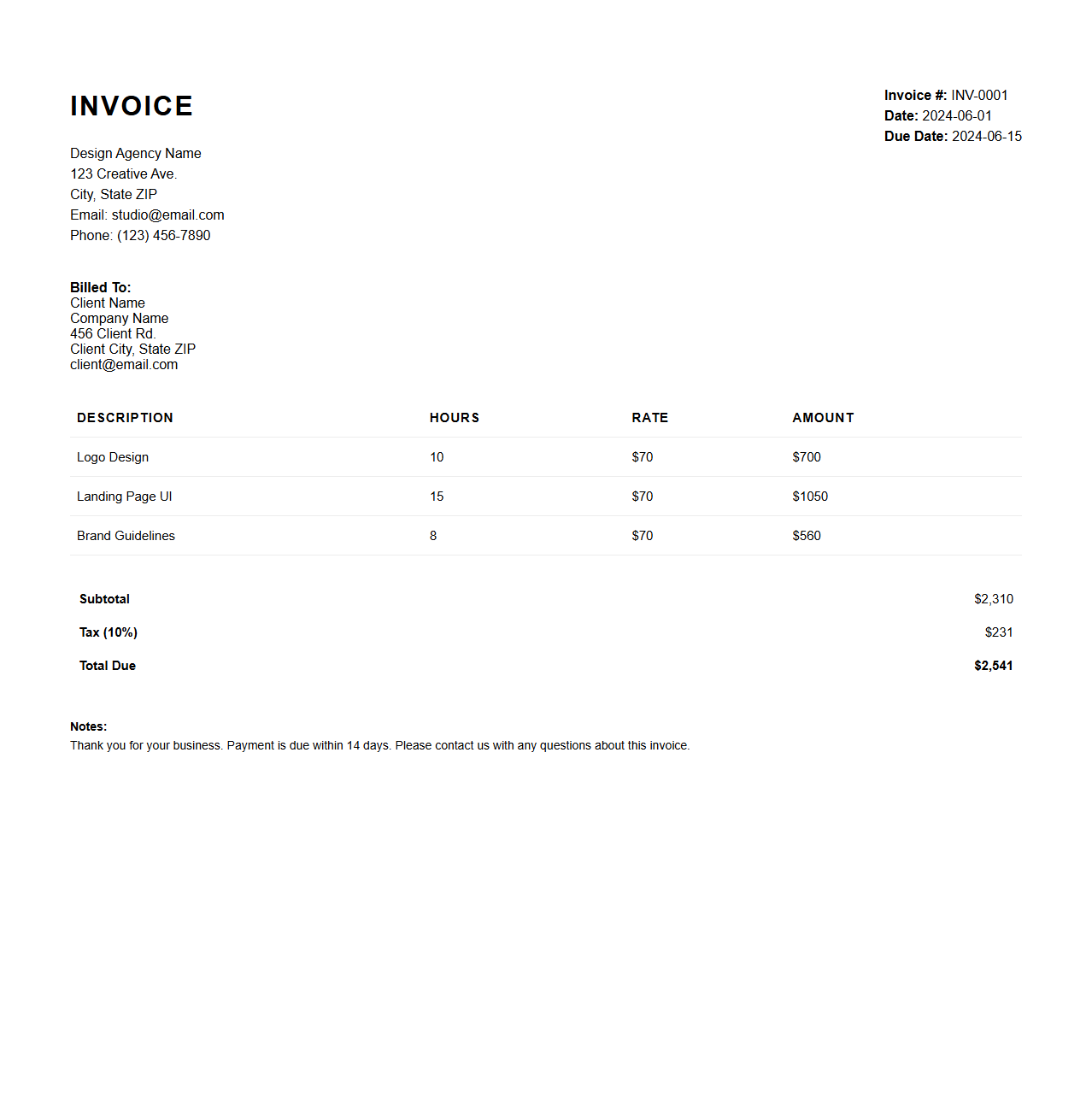 Design Agency Service Invoice Template