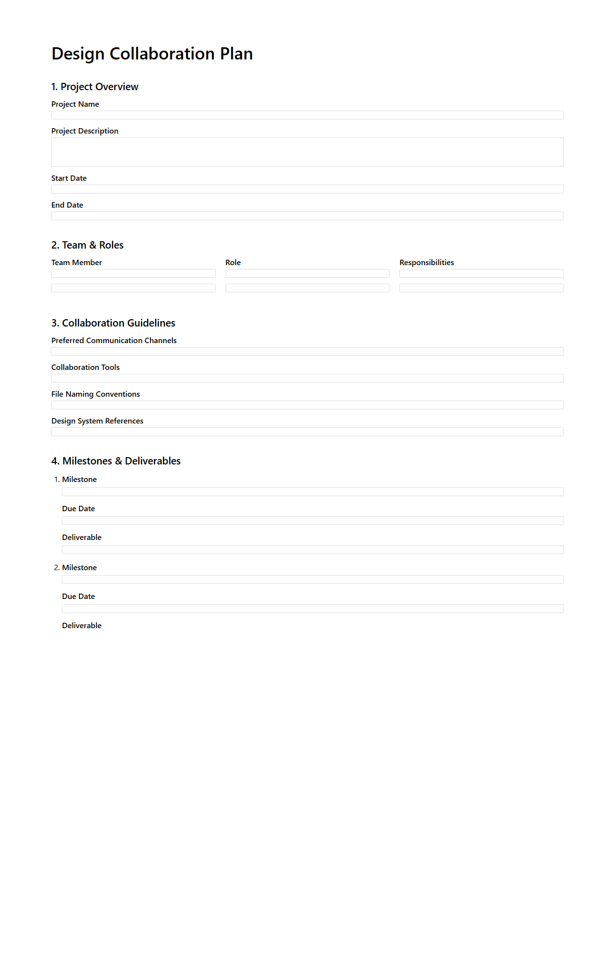 Design Collaboration Plan Template for Teams