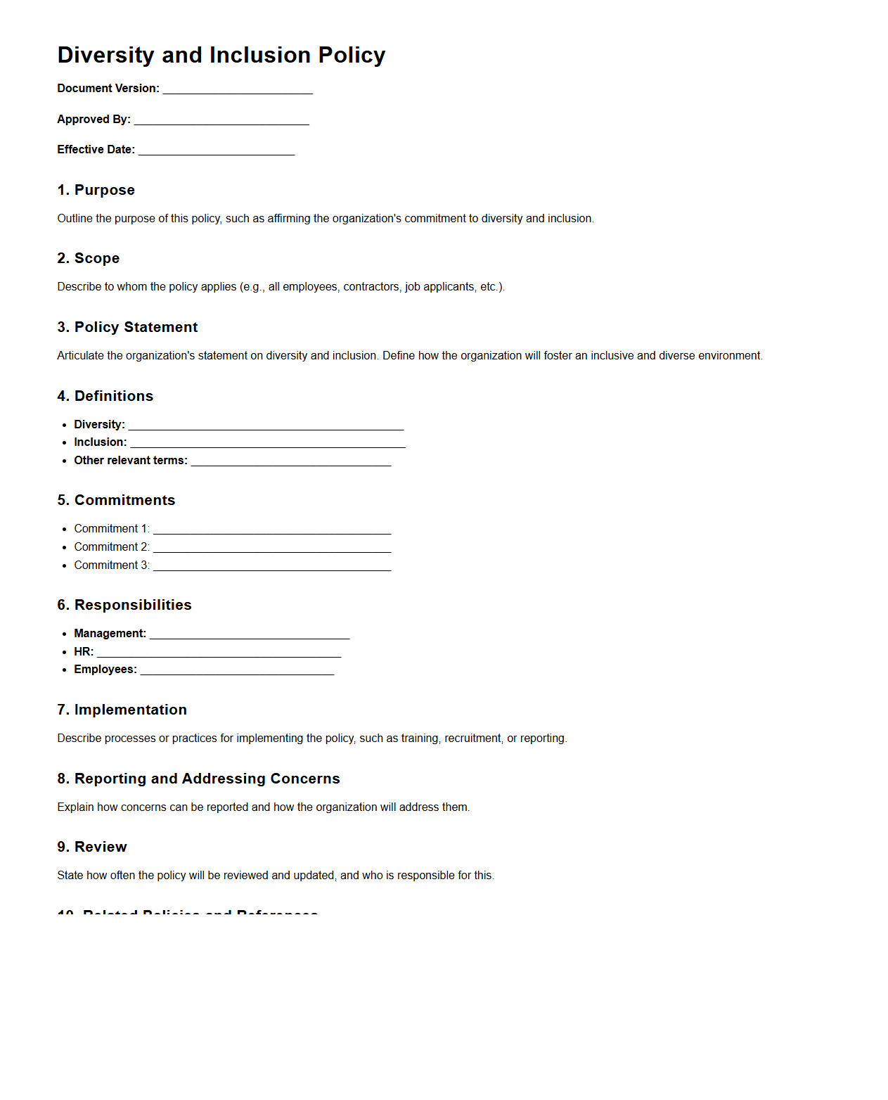 Diversity and Inclusion Policy Blank Template