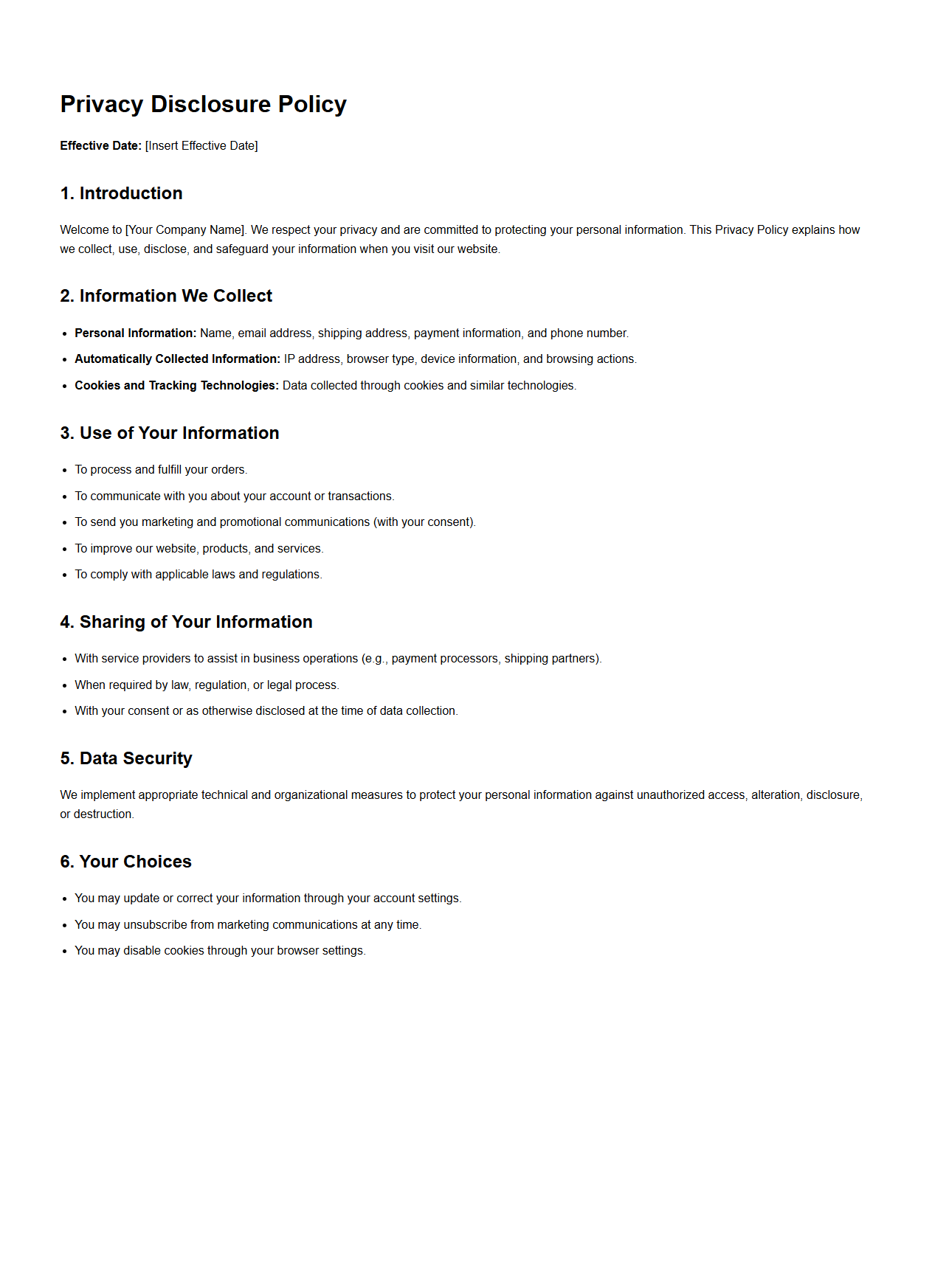 E-commerce Privacy Disclosure Policy Template