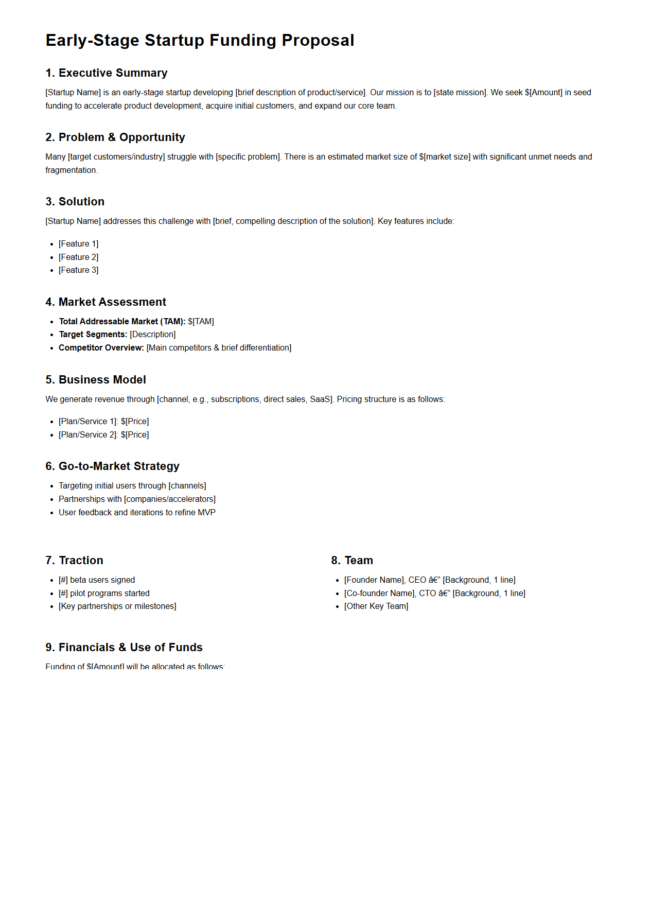 Early-Stage Startup Funding Proposal Example