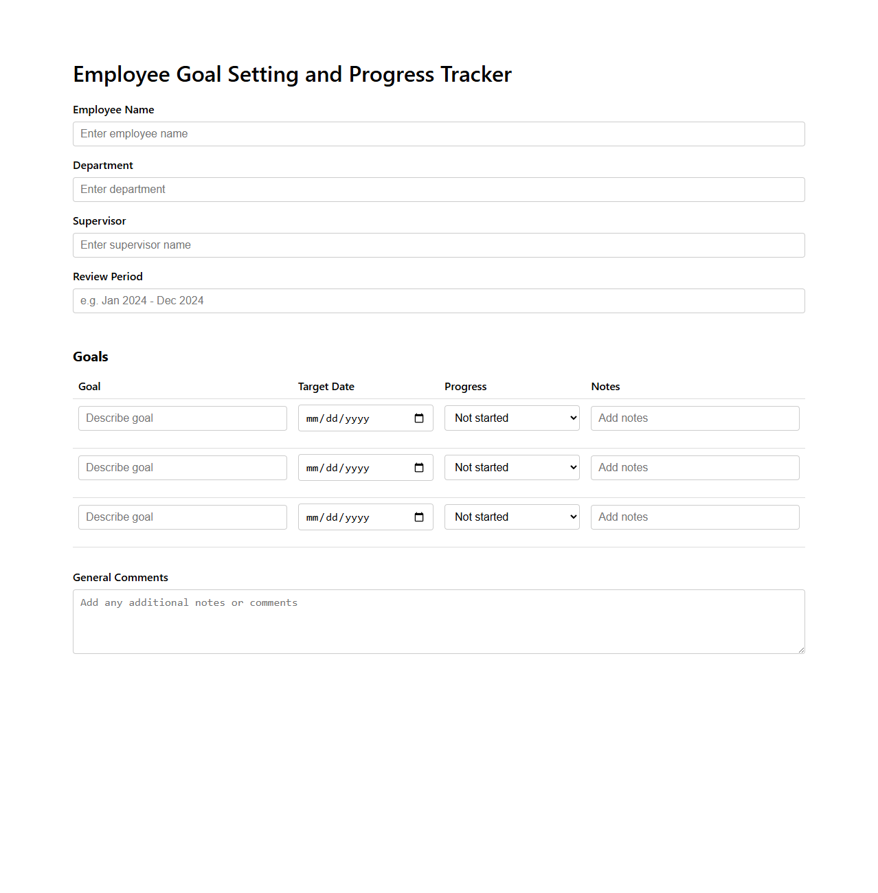 Employee Goal Setting and Progress Tracker