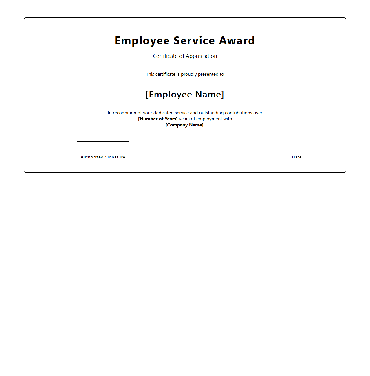 Employee Service Award Certificate Template