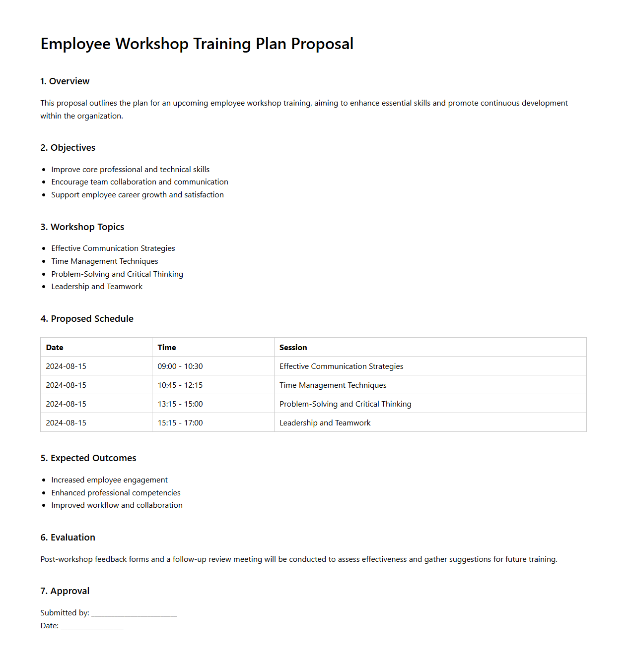 Employee Workshop Training Plan Proposal