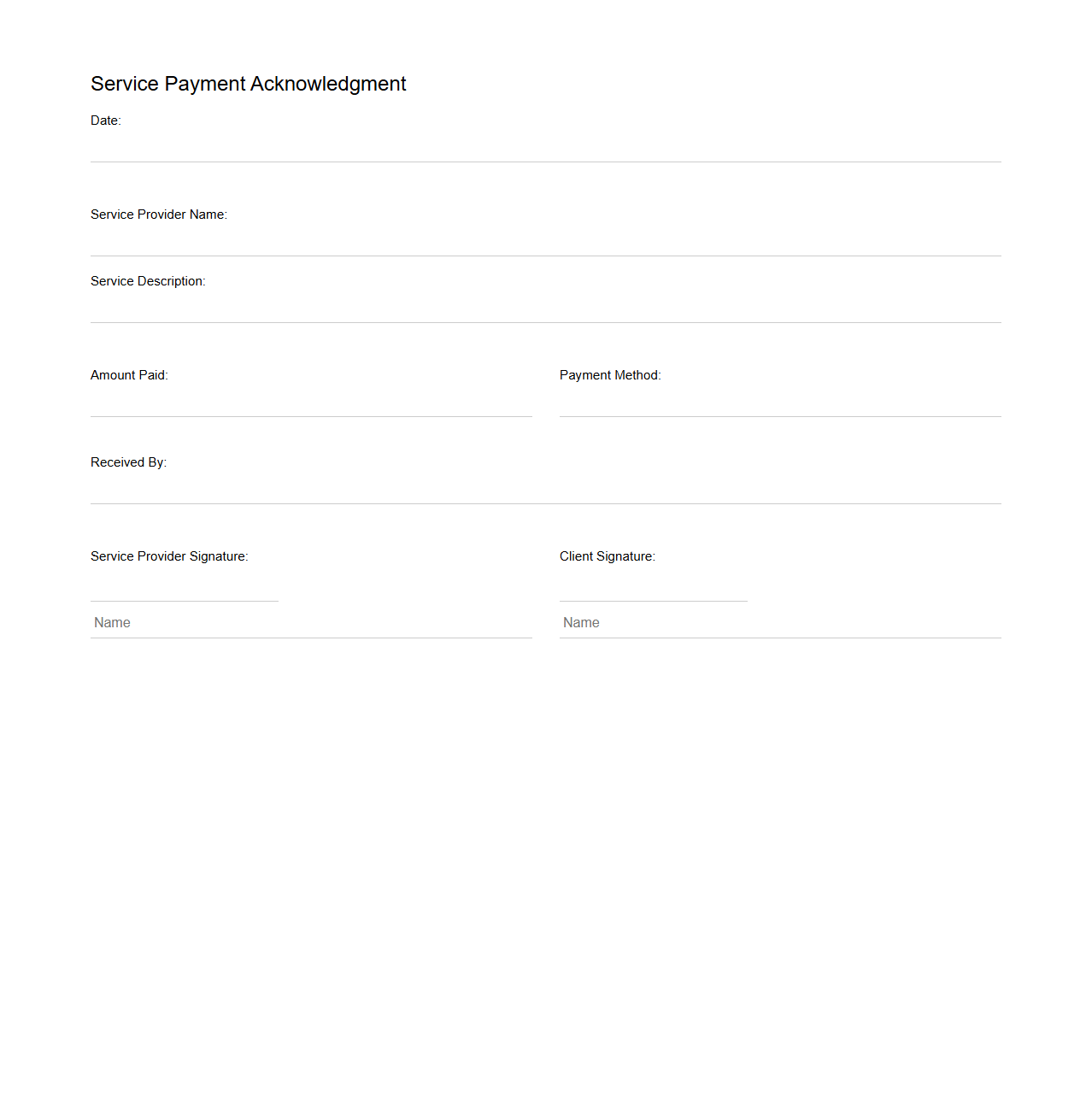 Empty Service Payment Acknowledgment