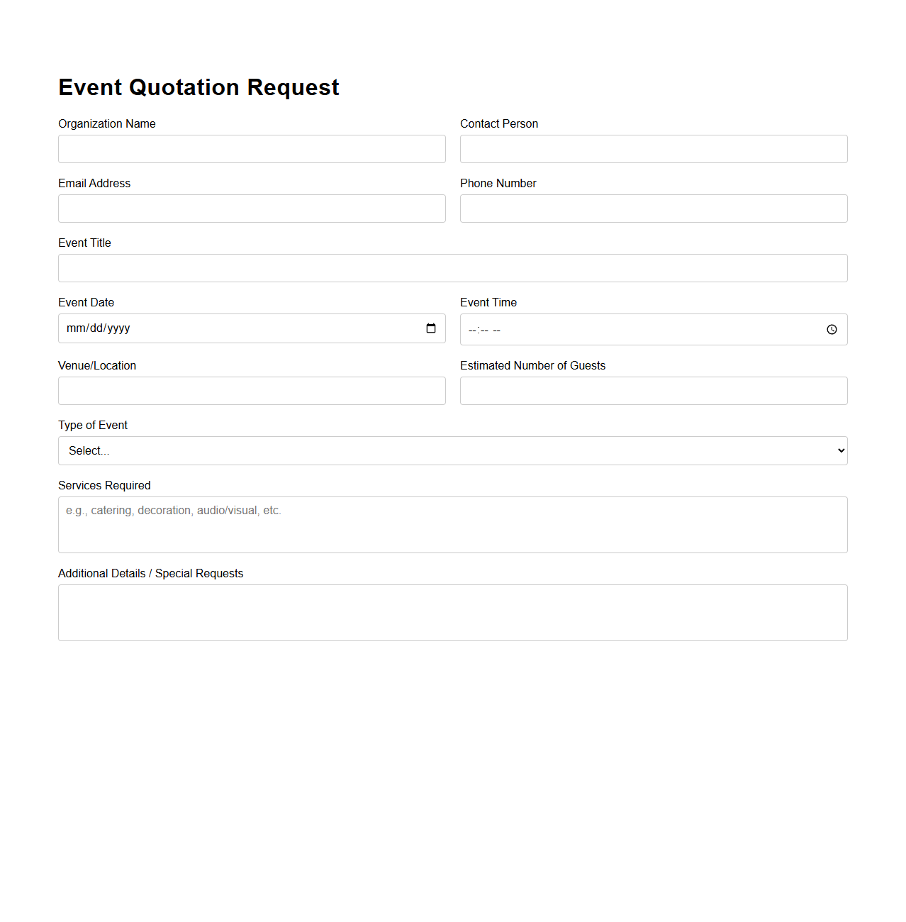 Event Quotation Request Template