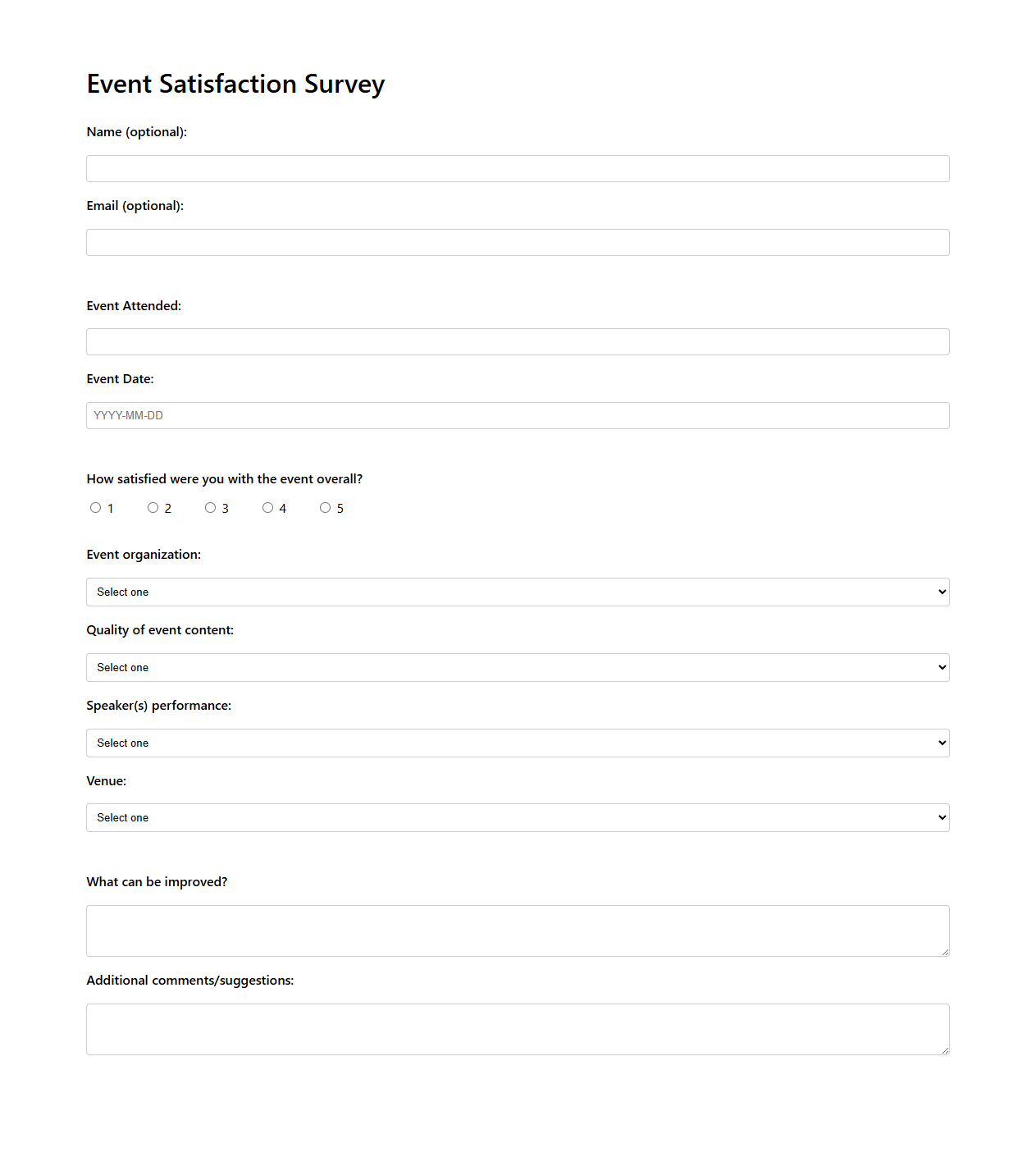 Event Satisfaction Survey Template