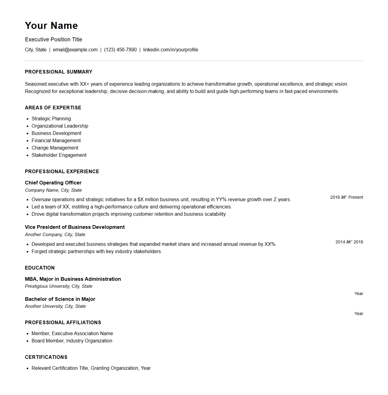 Executive Career Resume Template