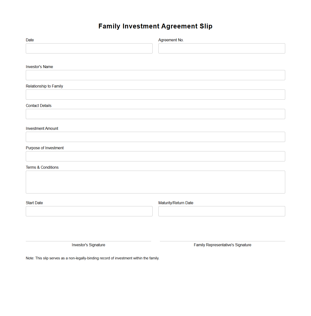 Family Investment Agreement Slip