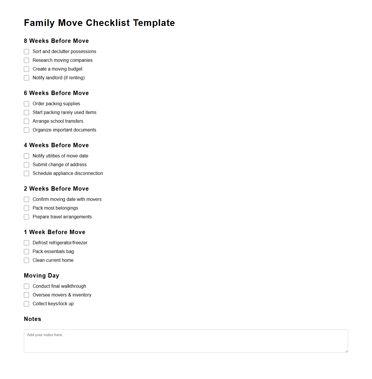 Family Move Checklist Template for Seamless Coordination