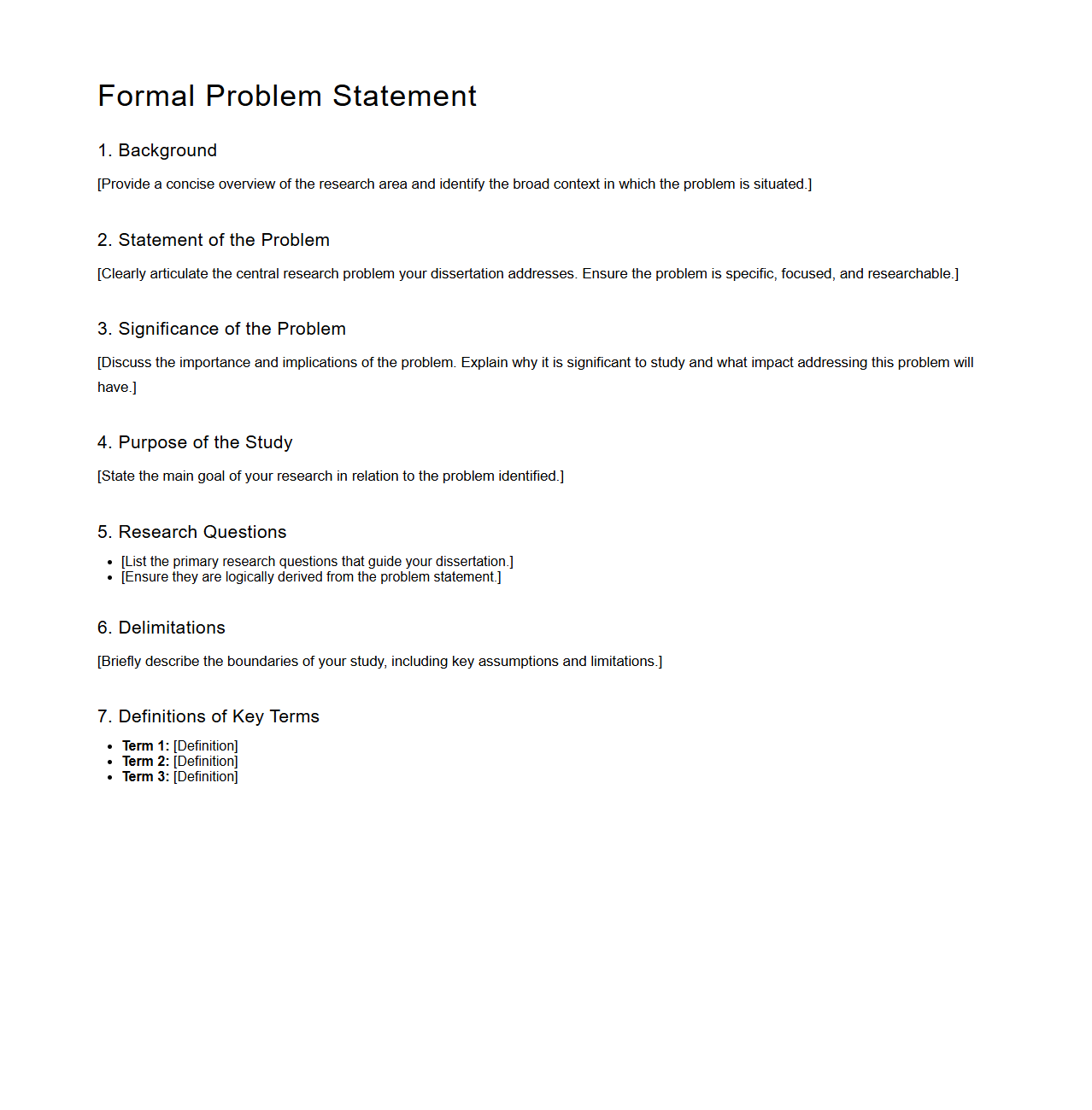 Formal Problem Statement Layout for Dissertation