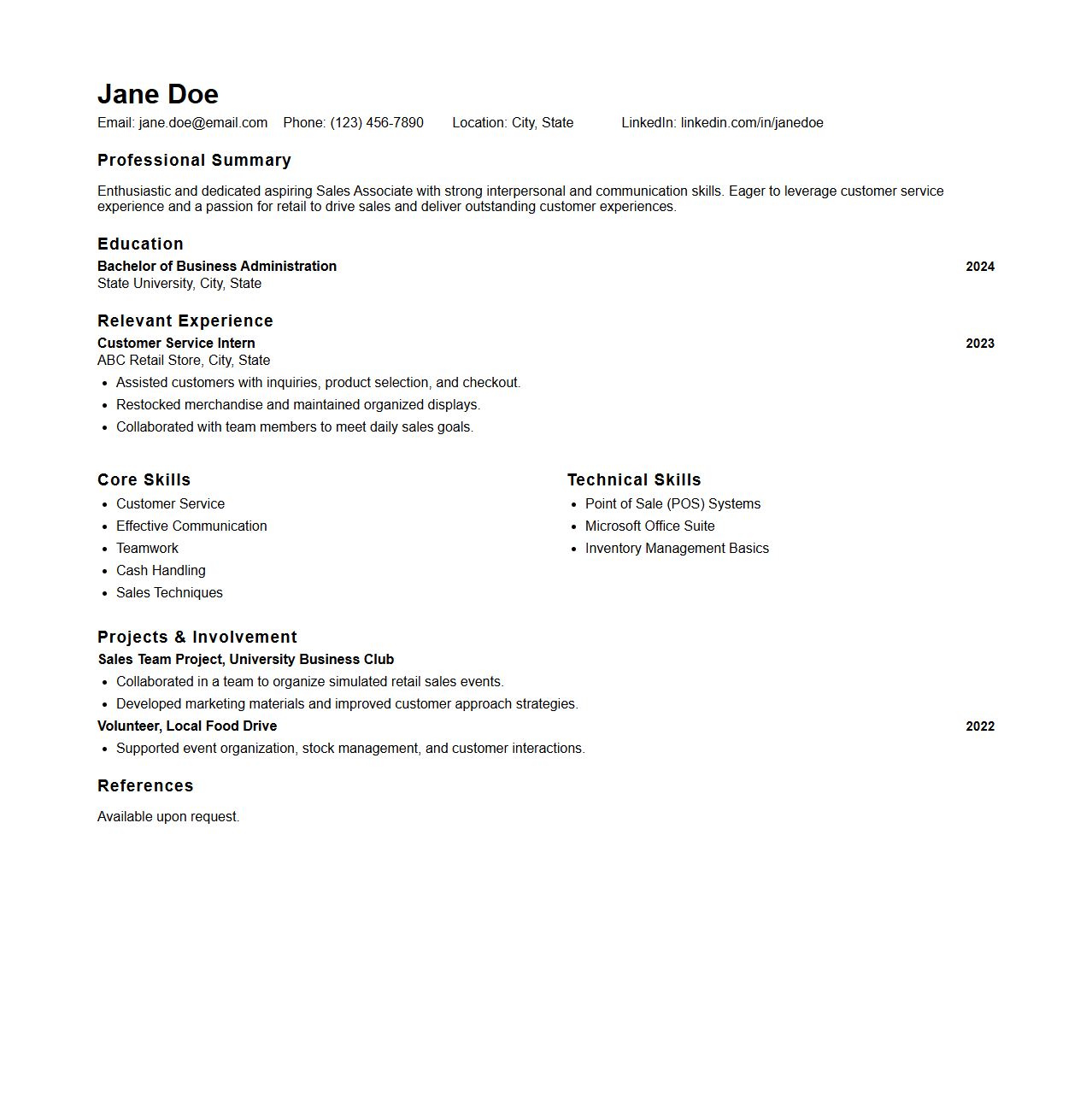Fresh Sales Associate Resume Blueprint