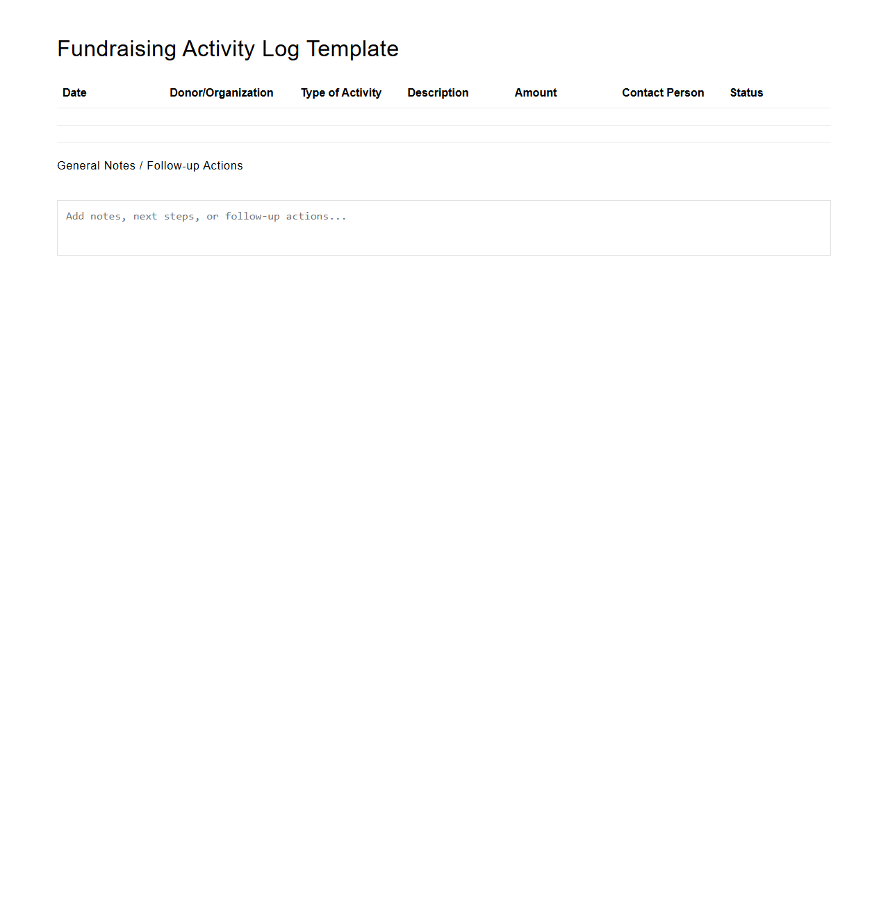 Fundraising Activity Log Template for Nonprofit Organizations