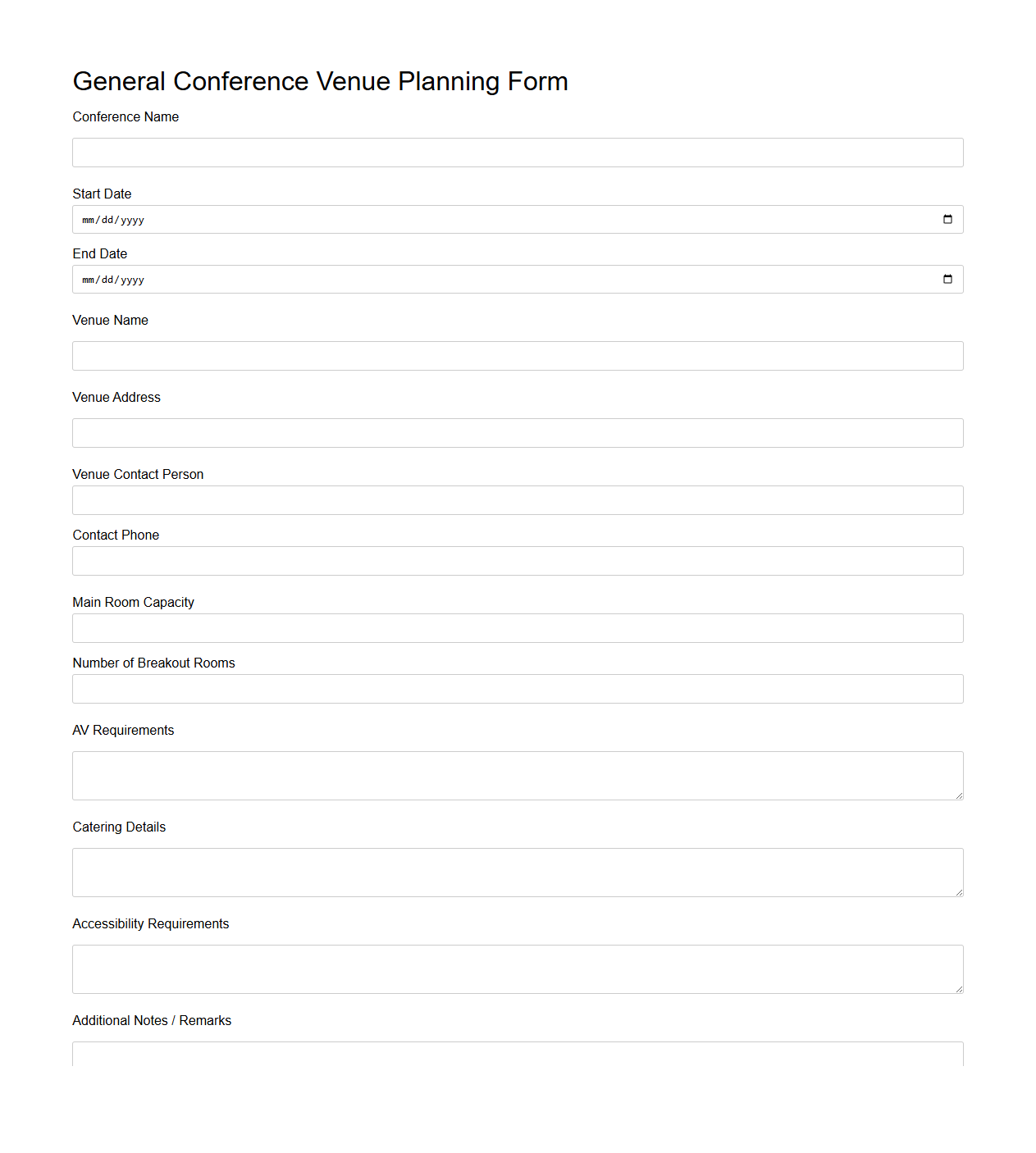General Conference Venue Planning Form