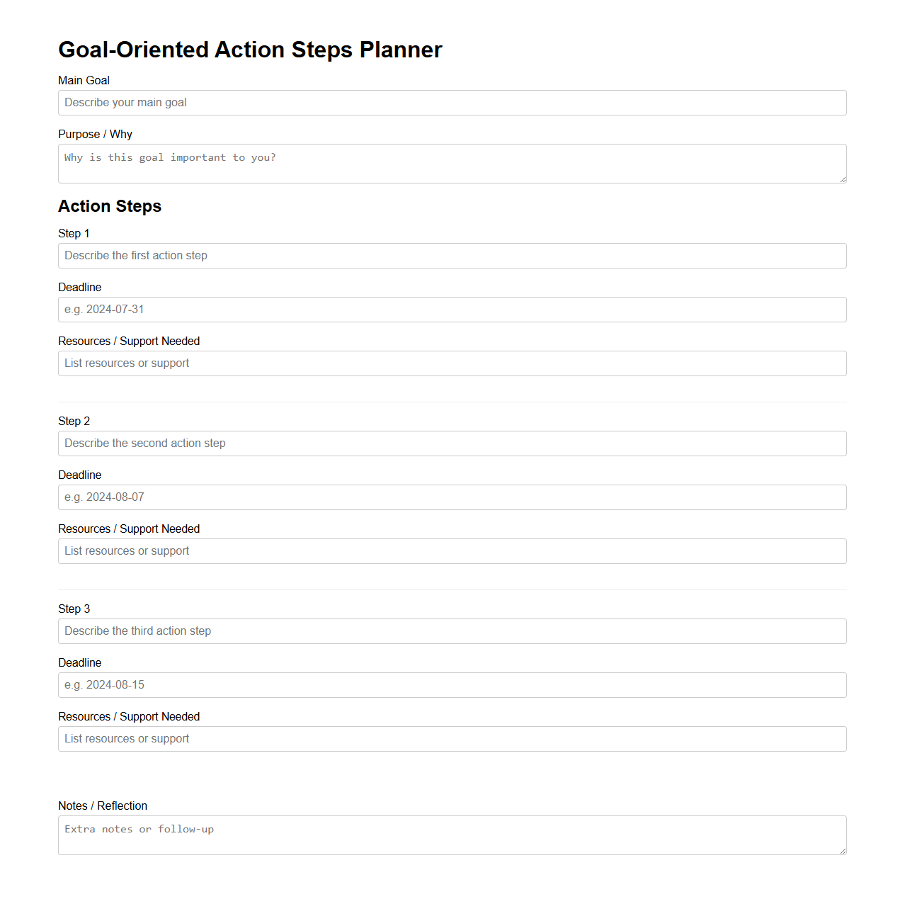 Goal-Oriented Action Steps Planner