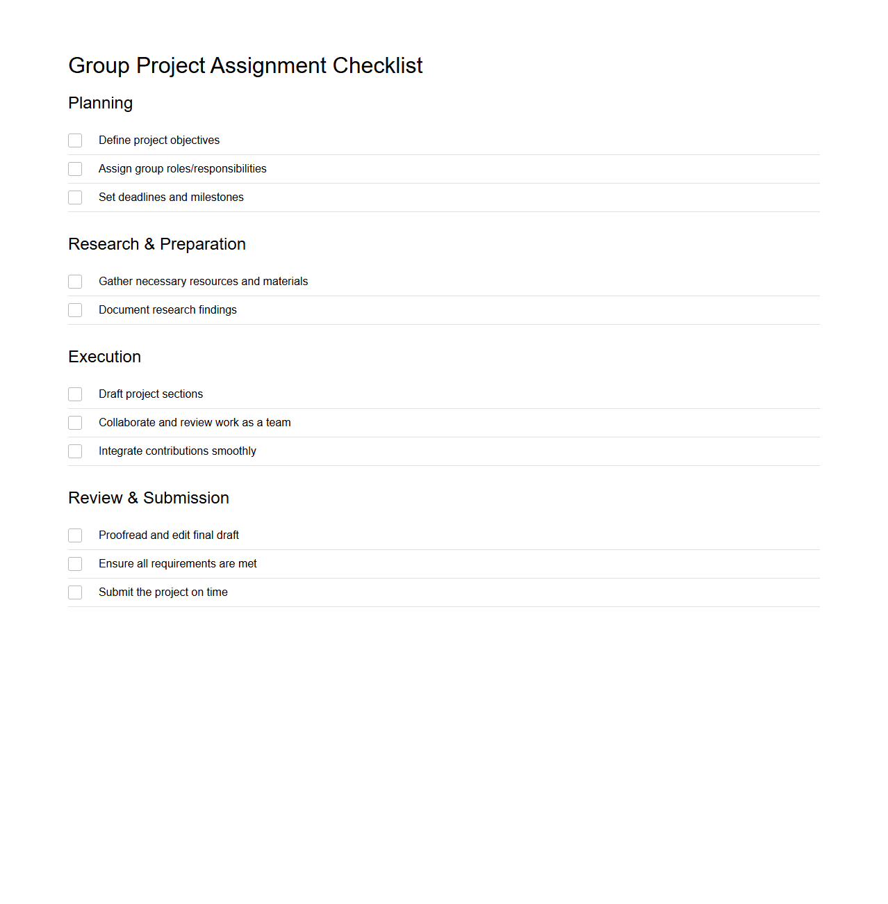 Group Project Assignment Checklist