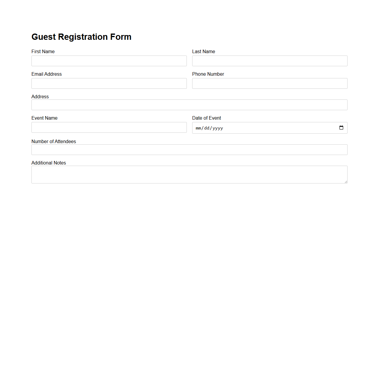 Guest Registration Form for Gatherings