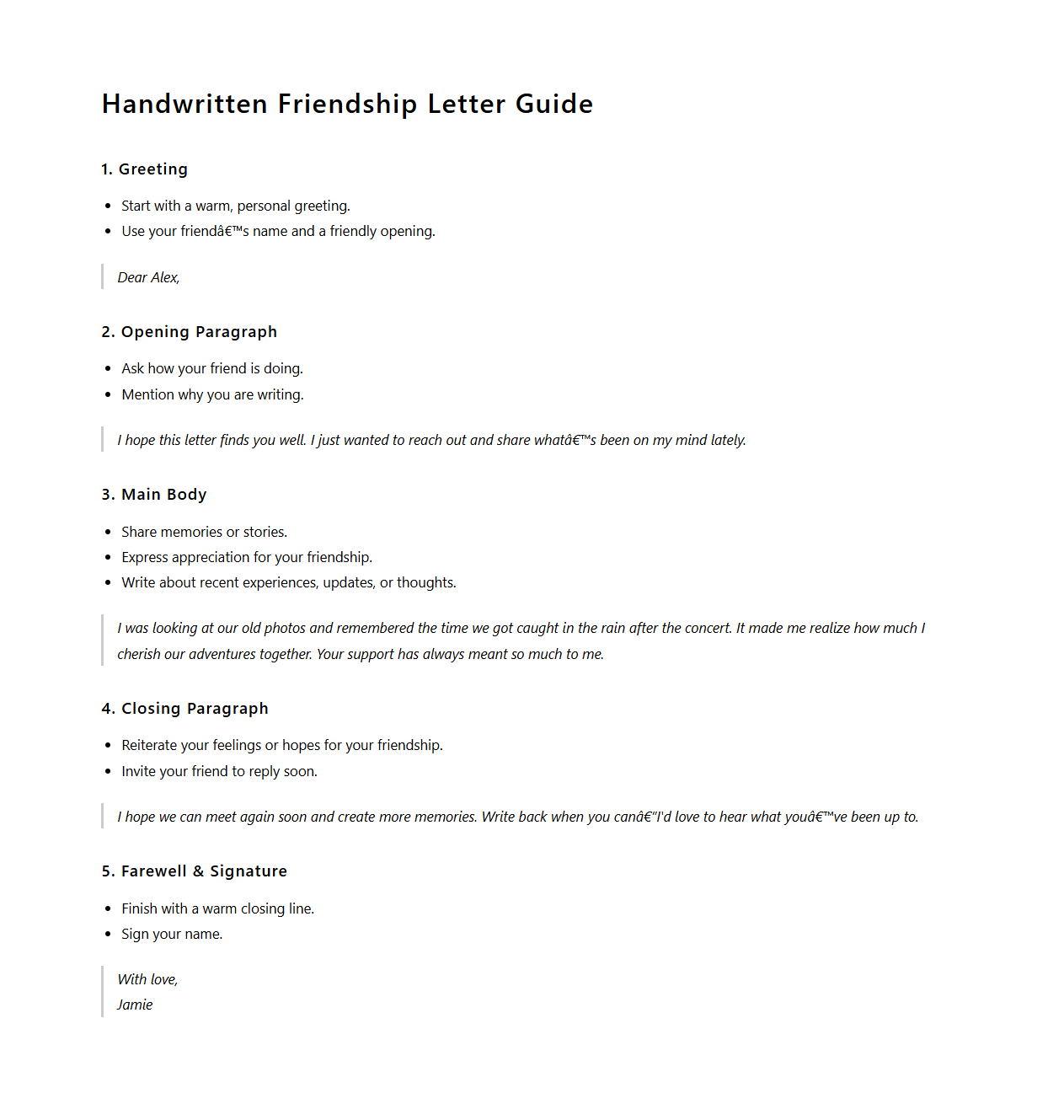 Handwritten Friendship Letter Guide