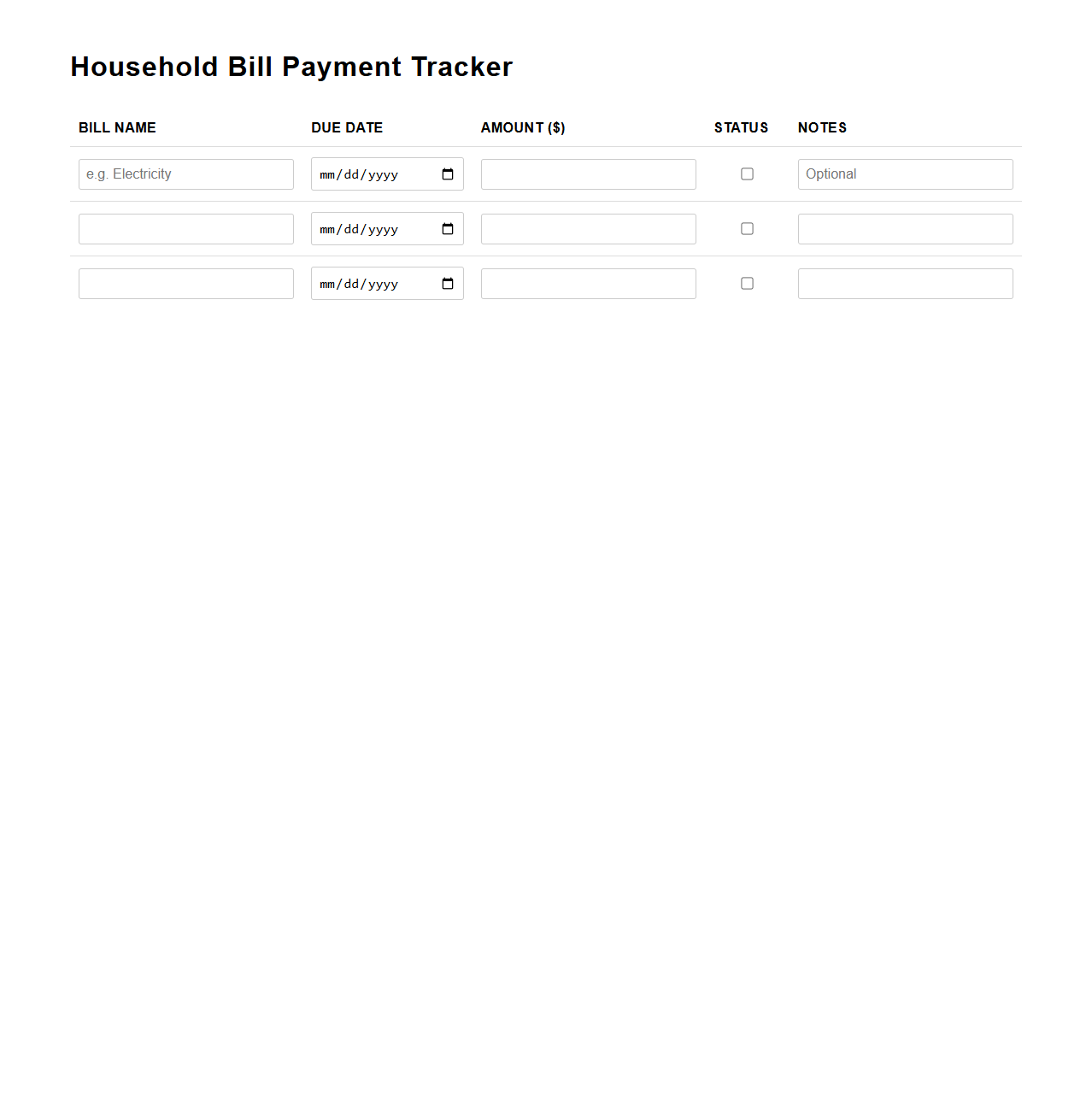 Household Bill Payment Tracker
