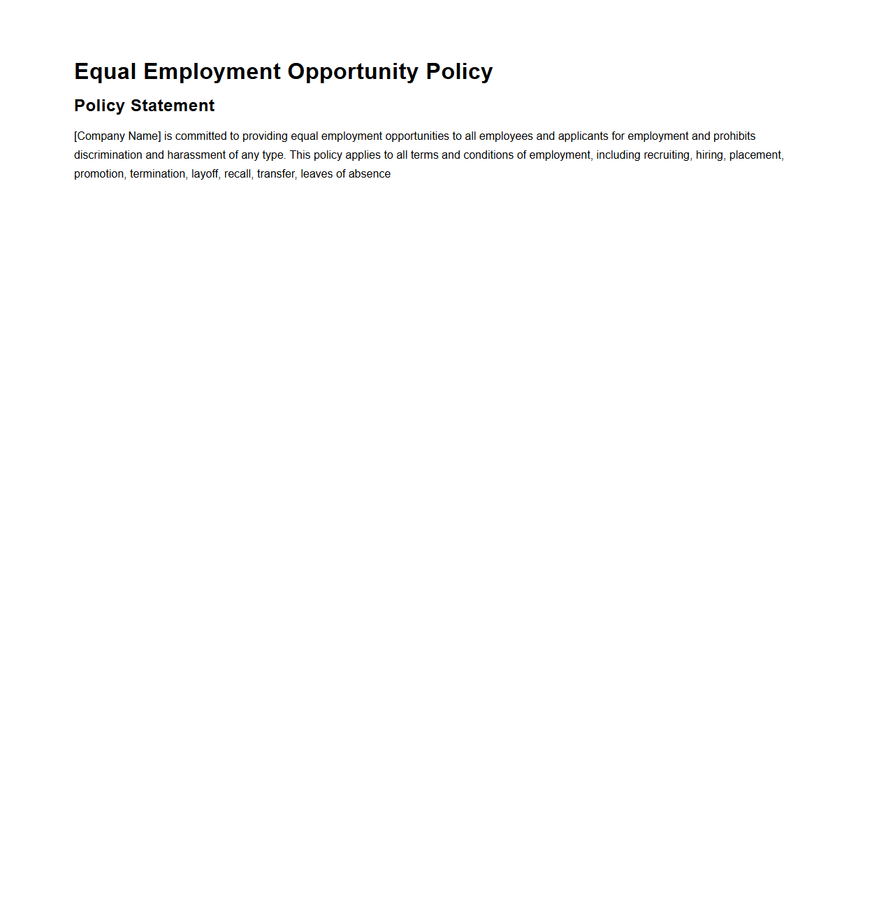 HR Equal Employment Opportunity Policy Sample