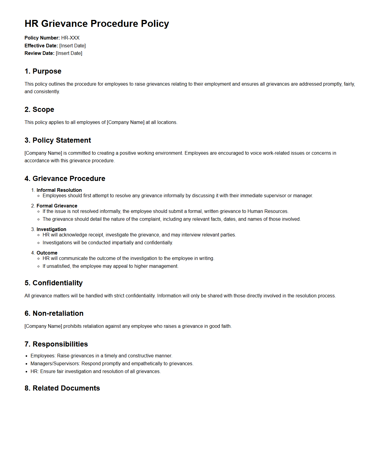 HR Grievance Procedure Policy Sample