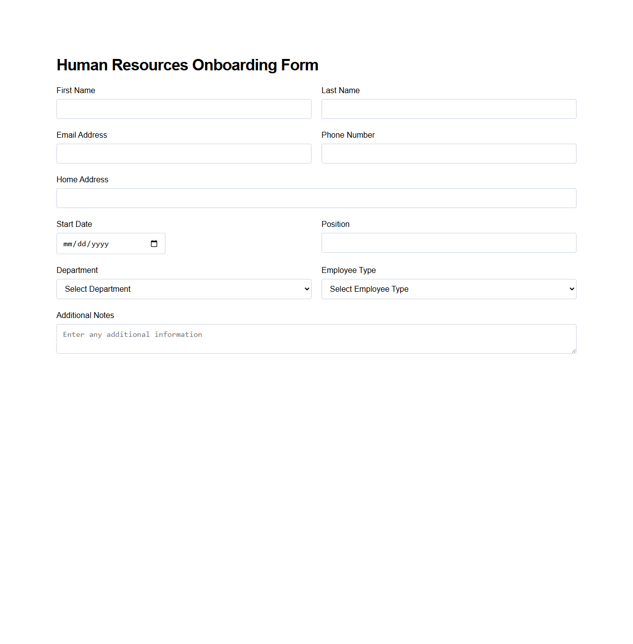Human Resources Onboarding Form
