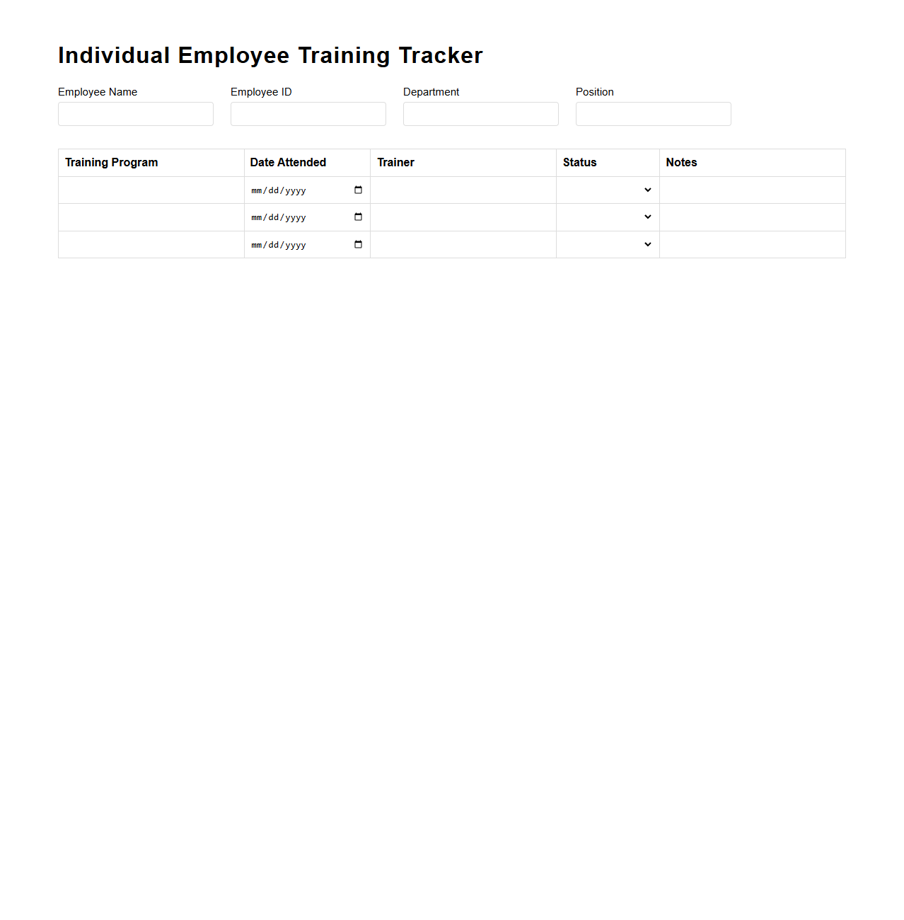 Individual Employee Training Tracker