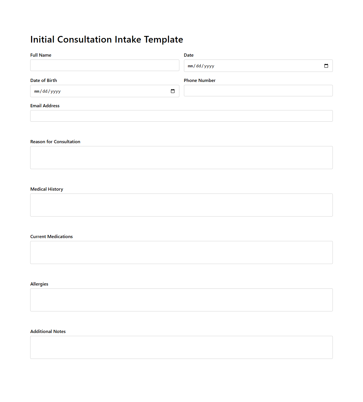 Initial Consultation Intake Template