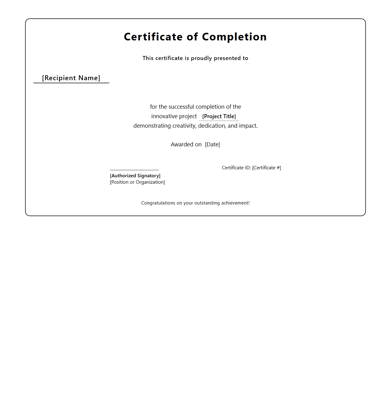 Innovative Project Completion Certificate Template
