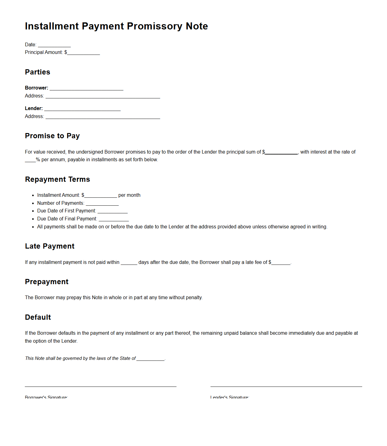 Installment Payment Promissory Note for Debt Repayment