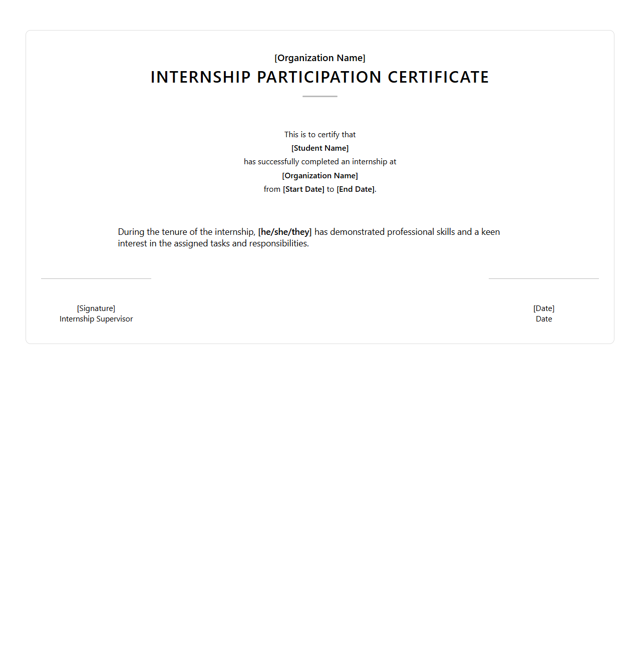 Internship Participation Certificate for Students