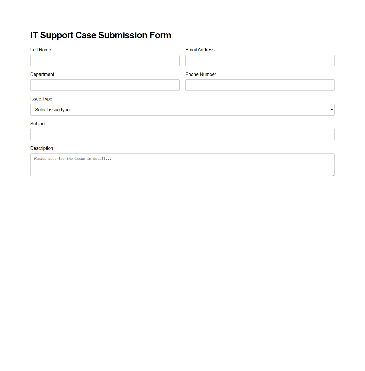 IT Support Case Submission Form