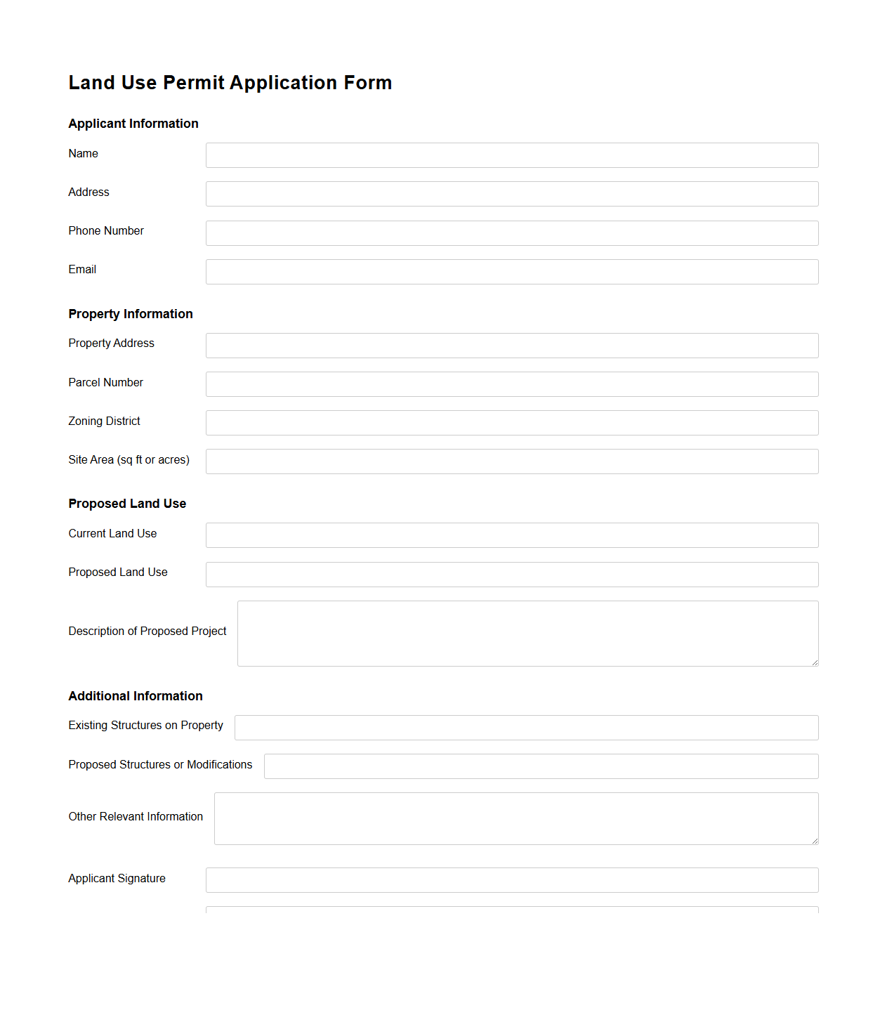 Land Use Permit Application Form for Planning Departments