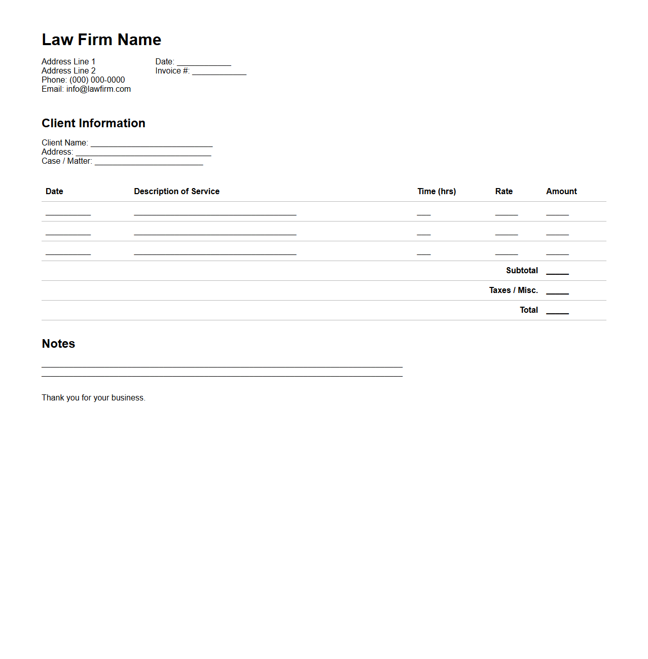 Law Firm Hourly Billing Template