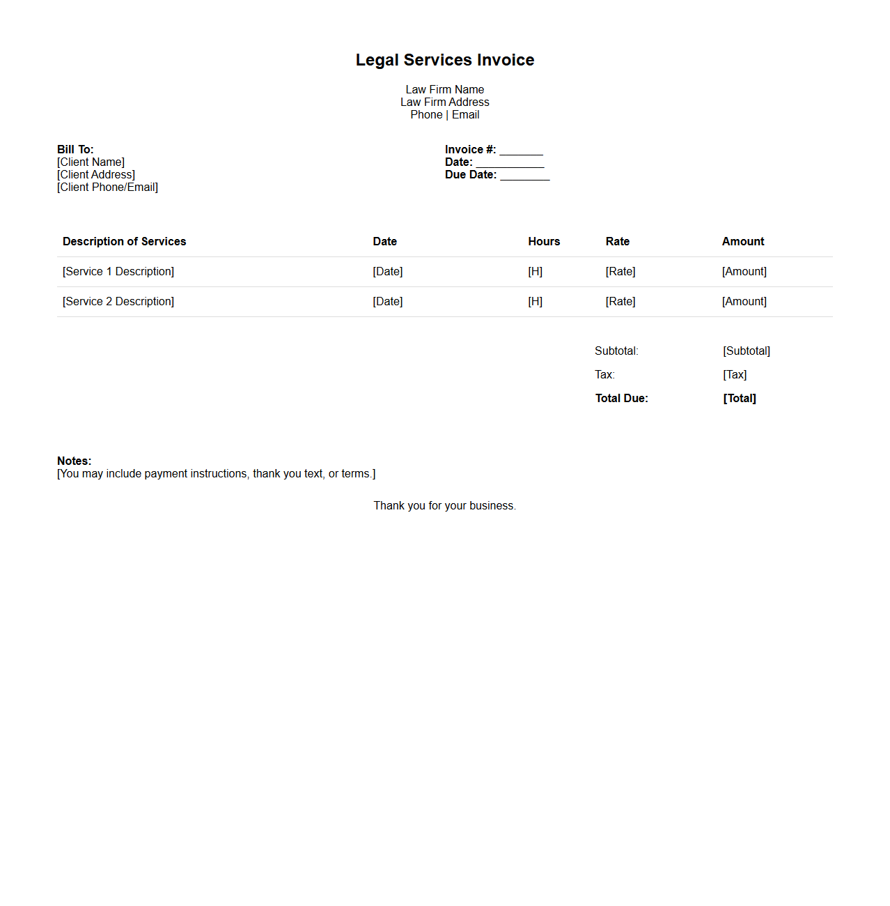 Legal Services Invoice Template